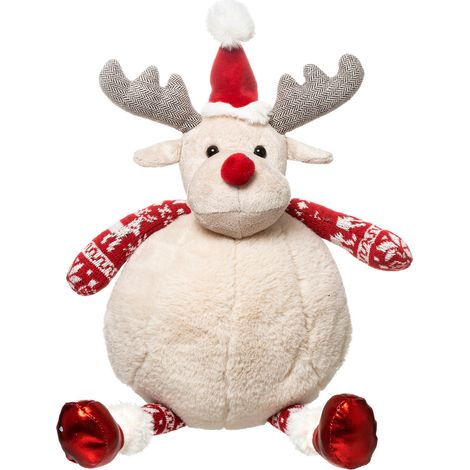 Déco de Noël Peluche décorative Renne avec bonnet de Noël H 40 cm - Feeric Christmas