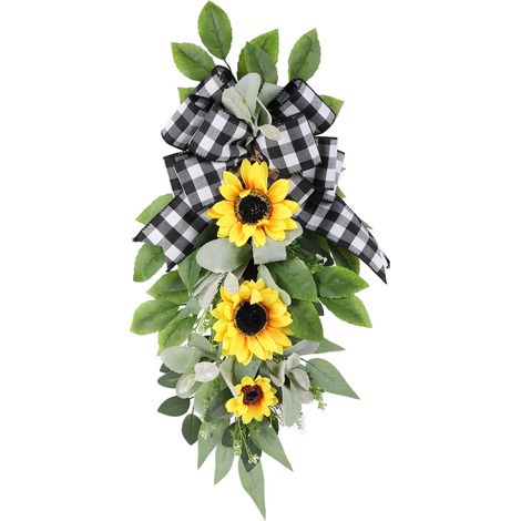 Couronne De Tournesol - 30 X 60 Cm - Pour Porte D'Entrée Extérieure Ou Intérieure - Décoration Saisonnière Printemps Été - 1 Pièce (1/5)