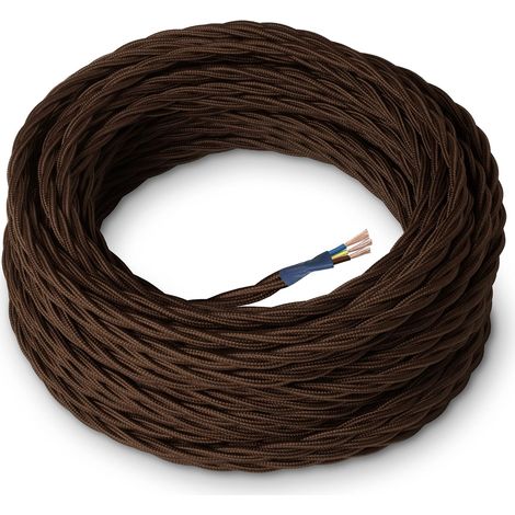 Amarcords - Cavo elettrico tessile colore MARRONE, trecciato, seta, 10 metri, con messa a terra 3x0,75mm - Filo rivestito in tessuto colorato vintage per lampade lampadari applique e abat jour.