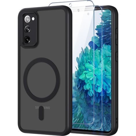 Coque pour Samsung Galaxy S20 FE 5G Compatible avec MagSafe,Givré Translucide Magnétique Housse mit 2 Verre Trempé,Antichoc Anti-Rayures Anti-Jaune Contre Les Chutes Mat Rigide Étui Case,Noir (1/5)