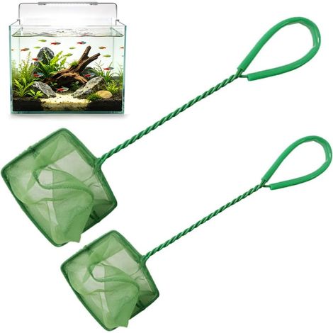 2PCS Mini Épuisette Aquarium, Épuisettes Miniatures pour Aquarium, Filet à Poissons pour Aquariums pour Attraper Les Petits Poissons, Les Crevettes et pour Le Nettoyage, Vert (1/5)