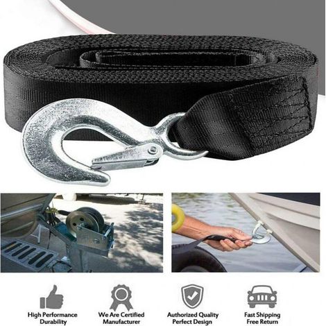 Trailer Winch Strap Marine Winch Strap with Safety Hook 2 Ton 4 Meters, Black (1/4)