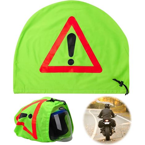 Housse de casque moto triangle de signalisation, vert fluo, 46x43cm (1/5)