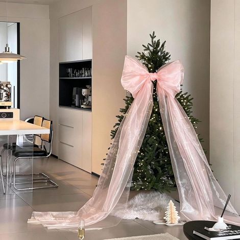 Grand Nœud Rose de Noël en Tulle, 50 × 200 cm, Décoration pour Sapin, Couronne, Porte, Arche, Cheminée, Mur et Fête (1/4)