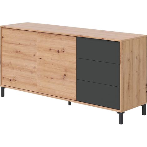 Credenza Industriale Moderna Con 2 Ante E 3 Cassetti Madia Mobile Contenitore Salvaspazio Soggiorno Ingresso Sala Da Pranzo Salotto Gambe Rialzate Design 74 x 154 x 41 Cm Rovere e Grigio Antracite