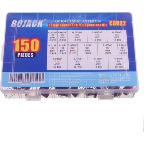 15 Valeurs 150 Pièces Condensateur Dc À Film Métallique En Polypropylène 400V / 0,01Uf  0,56Uf 630V / 0,001Uf  0,068Uf Cbb22Kit (1/5)