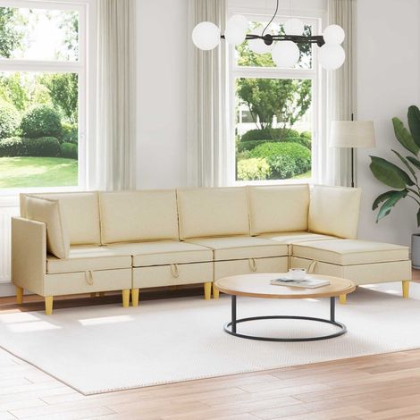 vidaXL Modular Sofa Set mit Stauraum 5 pcs Creme Stoff (1/5)