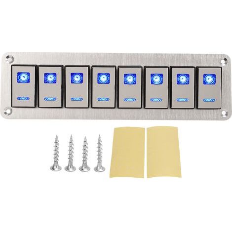 Panneau d'interrupteurs à bascule, 8 boutons, 12 à 24 V, 5 broches, lumière bleue, interrupteur marche/arrêt, contrôle des lumières (1/5)
