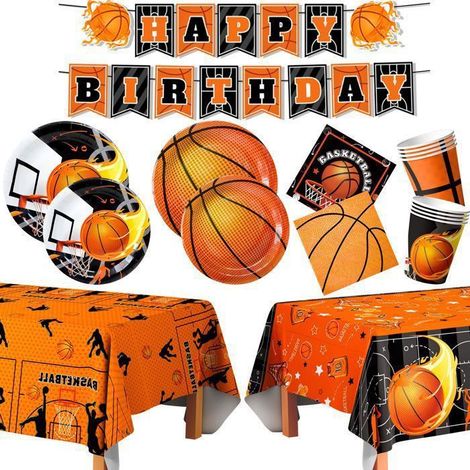 Set di Compleanno per Basket, Set di Piatti Decorazioni per Feste di Basket Bandiera Piatti da Festa