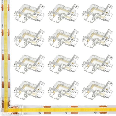 12Pcs Mini Connecteur LED COB 2Pin 8mm en L Connecteur D'angle Sans Soudure pour le Raccordement de Bandes et de Bandes (1/5)