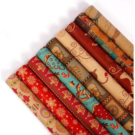 Papier D'emballage Cadeau - Kraft Recyclable - 70x50 cm - Motifs Noel - 10 Feuilles (1/4)