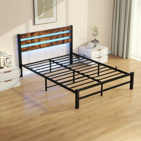 CAIziCadre lit métal 140x200 tête LED USB lattes acier rangement silencieux (1/5)