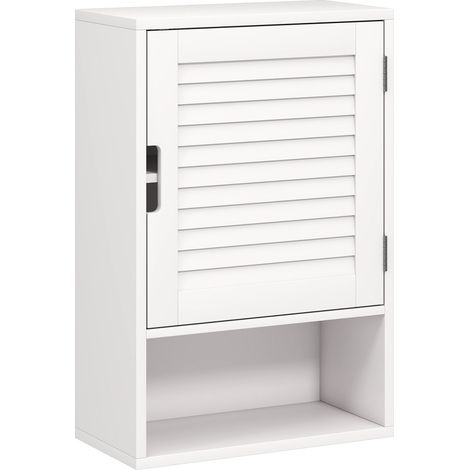 Wandhängender Badezimmerschrank, weißes MDF, verstellbare Einlegeböden (1/5)