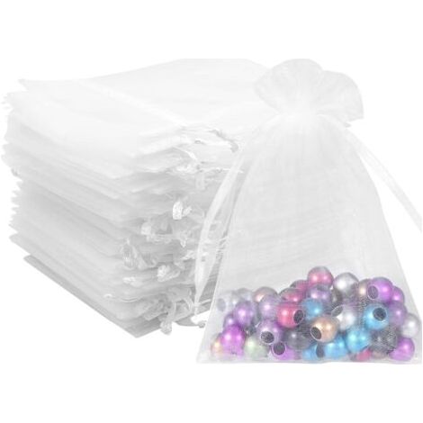 BUNTHAUS 100 Stück weiße Organzabeutel, 10 x 12 cm, transparente Organzabeutel mit Kordelzug für kleine Gegenstände, Geschenke, Schmuck, Verpackung und Organisation (1/5)