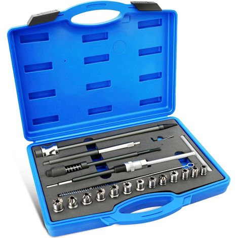 Jeu 21 Fraises pour Injecteurs à Siège Etanche, Kit D'outils pour Le Nettoyage, Comprenant 13 Fraises, Une Fraise pour Injecteur de 19mm et Un Extracteur de Bague D'étanchéité D'injecteur (1/5)