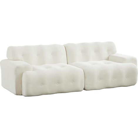 Canapé nuage grand format 2 places – larges accoudoirs et design moderne avec décoration à boutons. Canapé courbé, adapté au salon et aux appartements. Aucun montage requis, beige (1/5)