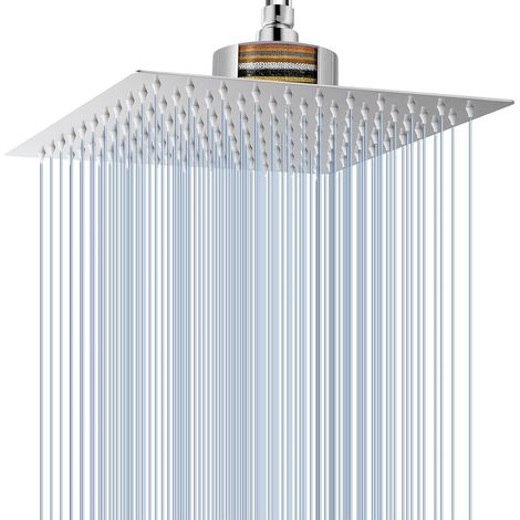 Pomme de Douche à Effet pluie avec Filtre à Haut Débit et à Effet pluie en Acier Inoxydable, Pommeau de Douche à Effet Cascade pour Eau Dure (30cm Chromé) (1/5)