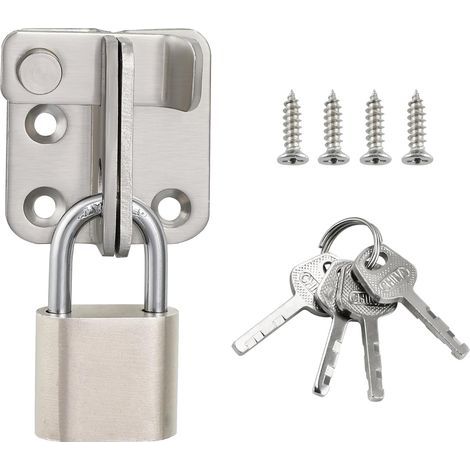 Verrou Porte Exterieur/Interieure Coulissante avec Cadenas. Loquet Porte à Bascule Boulon pour Portail Jardin Armoire. Finition Noire en Acier Inoxydable. 40x45MM argenté (1/5)