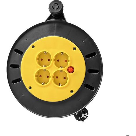 Kabelrolle 10m, gelb und schwarz, Stecker inklusive, ohne Halterung oder Zubehör, PVC Aluminium Kupfer, Aufbewahrung und Stromversorgung