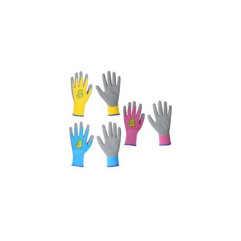 Lot de 3 paires de gants de jardinage pour enfants, gants de travail en caoutchouc pour enfants, rose, bleu et jaune, dinosaure (1/5)