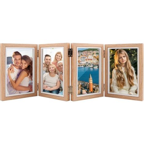 Collage-Fotorahmen für 4 Fotos 10 x 15 cm Faltbarer MDF-Rahmen in Holzoptik Modernes vertikales Design für mehrere Fotos Ideal fürs Büro als oder (1/2)
