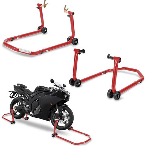 Wolketon Motorradständer Set für Wartung, Frontheber und Heckheber aus Stahl, vorne 20–28 cm, hinten 30–40 cm, Rot (1/5)