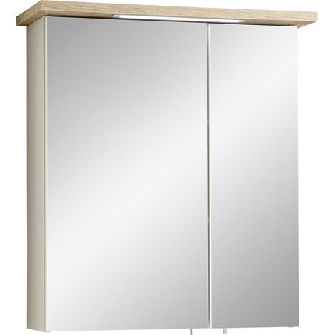 Pelipal Spiegelschrank Quickset 84-I LED-Kranzbeleuchtung Kaschmir/Riviera Eiche 60 cm Spiegelschrank (1/3)