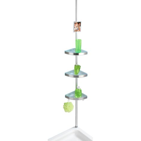 WENKO Teleskop Duschecke Premium, mit 3 Ablagen und Spiegel, satiniert, Silber matt, Aluminium satiniert, Polystyrol (1/5)