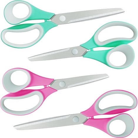 Ciseaux, Ciseaux Multi-usages Avec Lames Tranchantes et Poignées Confortables pour Ecole, le Bureau et Usage Quotidien, 20,5/18 cm, Vert Clair/Rose Clair (1/5)