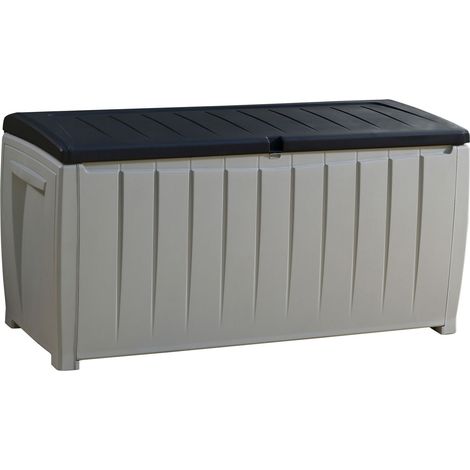 Keter Novel Aufbewahrungsbox - 124x55x62.5cm - 340 Liter Fassungsvermögen - Kunststoff - Schwarz - geeignet für 2 Personen zum Sitzen (max. 220kg) (1/8)