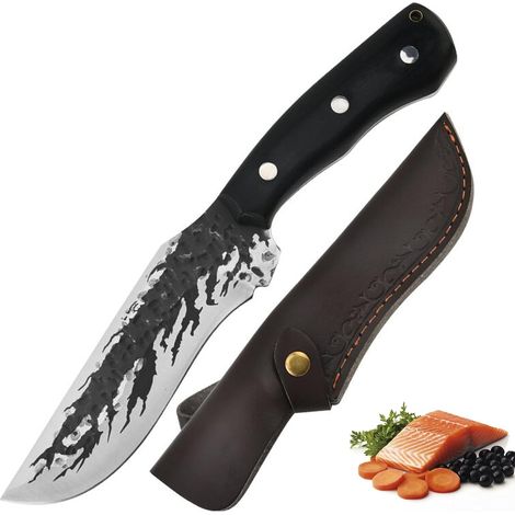 Couteau de cuisine japonaise maison et extérieur Couteaux de cuisine avec étui en cuir BBQ forgé à la main Full Tang High Carbon Steel Couteau universel (1/5)
