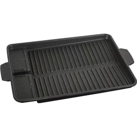 1 plaque de cuisson, aluminium avec revêtement antiadhésif, 37 x 26 cm, poignée intégrée, compatible réchauds gaz/électriques et barbecues de camping (1/5)