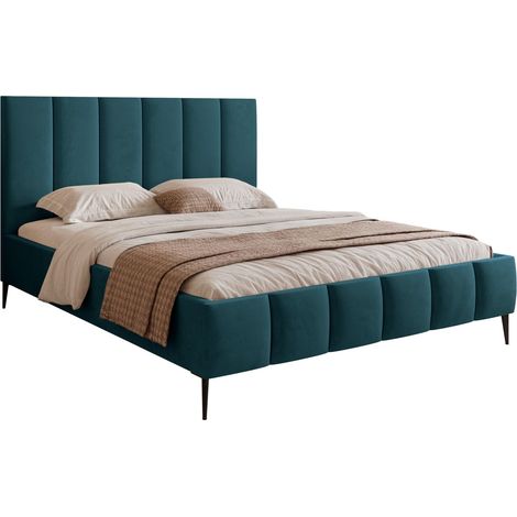 Selsey Sarafino - Polsterbett 160x200 cm, mit Bettkasten, Lattenrost und Metallfüßen, türkis (1/4)
