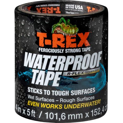 T-Rex, Nastro adesivo impermeabile, 101 mm x 1,52 cm, con tecnologia R Flex, un nastro resistente che funziona sott'acqua, sigilla e ripara le perdite, nero (1/5)