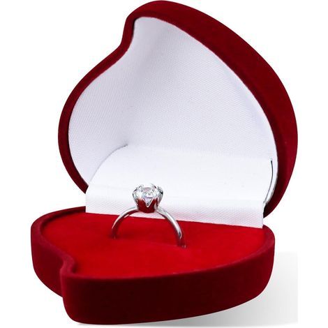 Porte Alliance Mariage en velours, Boite Bague à Fente Simple en Forme de Coeur, Petit Boite Alliance pour Mariage, Fiançailles, Cérémonie (Rouge) (1/5)