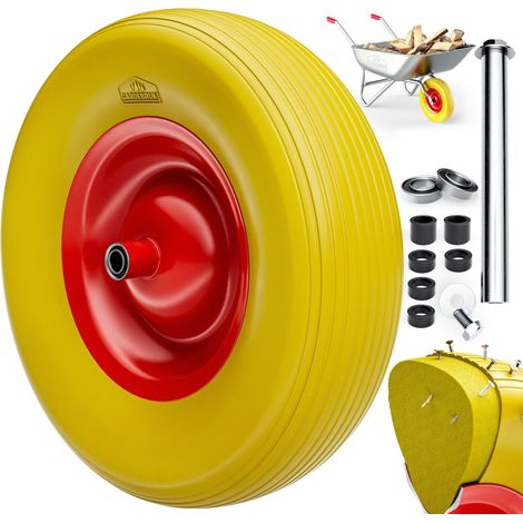 Gardebruk Schubkarrenrad 4.80/4.00-8 Ø 390mm 200 kg Achse Schubkarrenreifen Felge Ersatzrad Gartenkarre Gelb