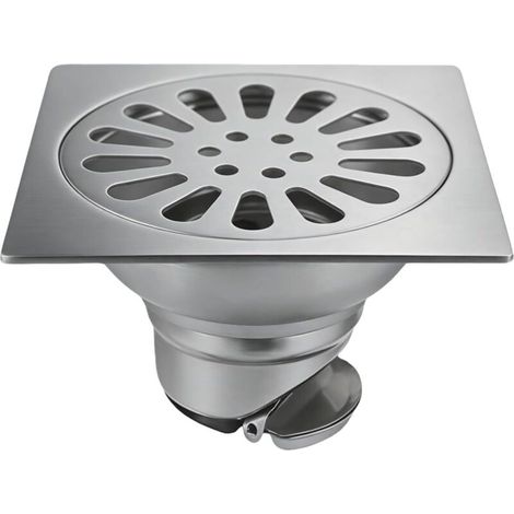Carré Drain De Plancher en Acier Inoxydable avec Passoire Filtre, Grille Douche, Siphon De Sol Anti-Odeur (1/5)