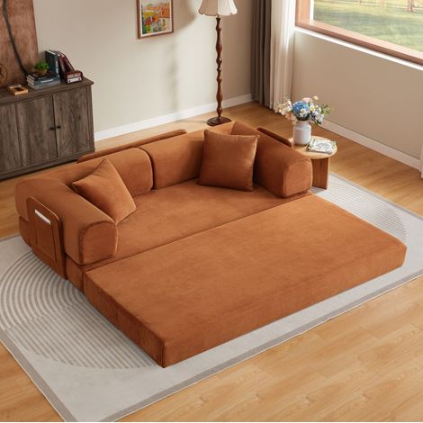 Canapé convertible 204x97x65 cm en mousse et tissu terracotta, gain de place pour salon FloraGrace (1/5)