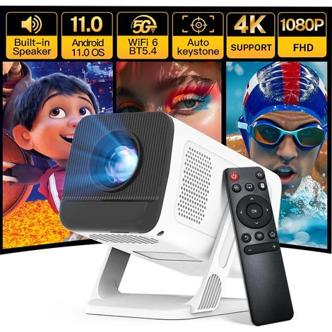 Mini projecteur intelligent, compatible avec les résolutions 1080P et 4K, WiFi 6, Bluetooth 5.4, correction automatique du trapèze, rotation à 180°. (1/5)