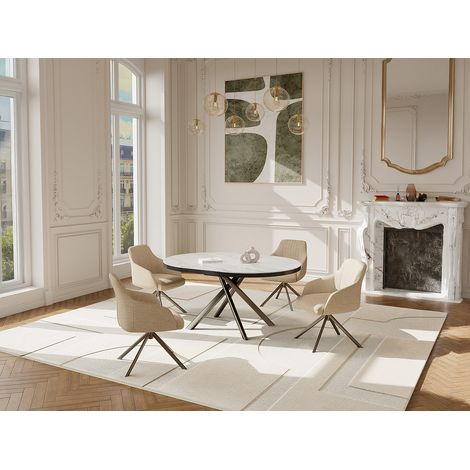 Tavolo da pranzo allungabile da 4 a 6 persone in ceramica, MDF e metallo - Effetto marmo bianco e bronzo - FEROLA (1/4)