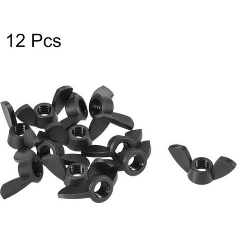Écrou papillon nylon - - M8 - Noir - 12 pièces - Installation facile - Réutilisable - 33,8x13,6x16,1 mm (1/4)