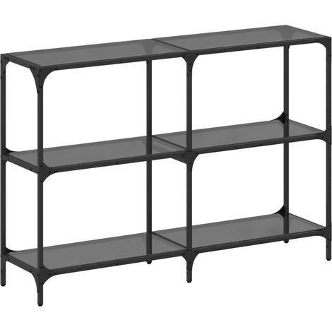 Table console，Table d'appoint，Bout de canapé，Meuble d'entrée avec dessus en verre noir 118,5x30x81 cm acier