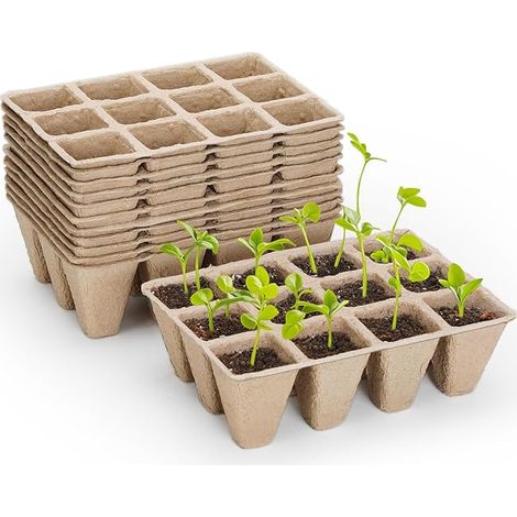 Set de 10 plateaux de semis de 120 cellules, plateaux de germination de graines biodégradables, pots de tourbe pour semis (1/5)