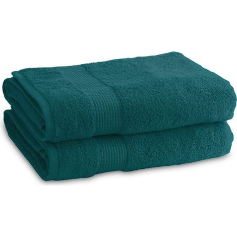 2 draps de bain 90 x 150 cm, coton 100 %, épaisseur 450 g/m2, bleu canard, pour salle de bain
