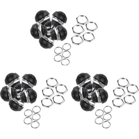 Lot de 15 boutons-poussoirs ronds SPST M4 12 mm étanches, momentanés, marche/arrêt, noirs (1/5)