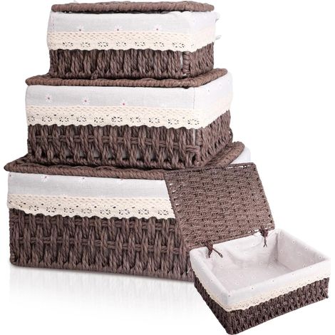 Lot de 3 Panier de Rangement,Panier Rangement Salle de Bain,Panier en Tressé,Empilables,Paniers Tissés pour Jouets,Salle de Bain,Chambre(Brun)