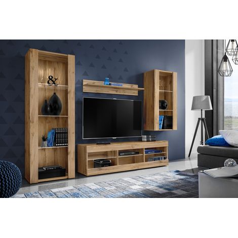 Komodee Ensemble de Meubles Tivoli Medio, Wotan/Wotan, Largeur 245cm x Hauteur 159cm x Profondeur 35cm, sans LED, 3 étagères, pour Salon, Chambre, Entrée