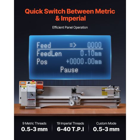 Tour à Métaux d'Établi Filetage Électrique 220 x 1000 mm Alimentation Automatique 2500 tr/min 1250 W Moteur Sans Balais, avec Acces… (1/5)