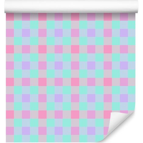 Carta da parati Candy Check, grigio chiaro e menta, 50x1000 cm (1/5)