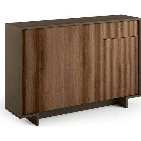 Dmora - Credenza Aneto, Madia da salotto, Buffet da soggiorno a 3 ante e 1 cassetto, 100% Made in Italy, 134x35h87 cm, Marrone e Noce, con imballo rinforzato (1/5)